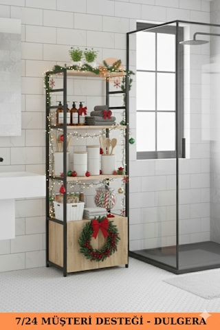 Metal Banyo Dolabı 2 Kapaklı 4 Raflı Çok Amaçlı Havlu Düzenleyici Banyo Dolabı Çok Amaçlı Raf Çam