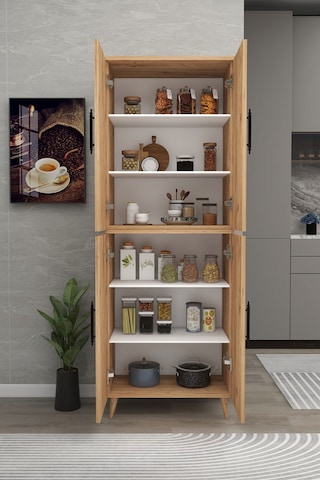 Meta 6 Raflı 4 Kapaklı Çok Amaçlı Xl Dolap Mutfak Banyo Balkon Erzak Killer Dolabı - Çam