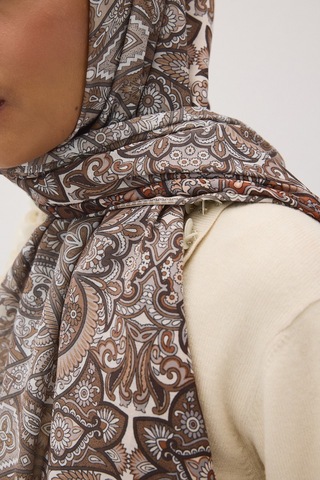 Mirsoy Scarf Eftelya Pamuk Etnik Desen Şal Kahverengi