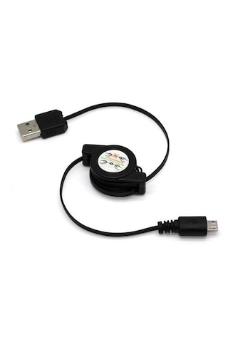 Usb - Micro Usb Şarj Ve Veri Kablosu, Makaralı 80 Cm, Siyah -