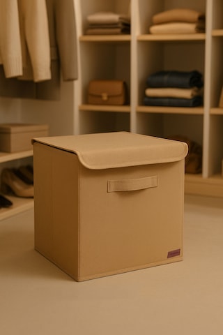 Bej Kapaklı Dolap Içi Çamaşır Oyuncak Düzenleyici Katlanır Kapaklı Saklama Kutusu 30x30x30 Gri