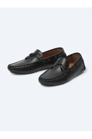 Siyah Deri Smart Casual Loafer Siyah