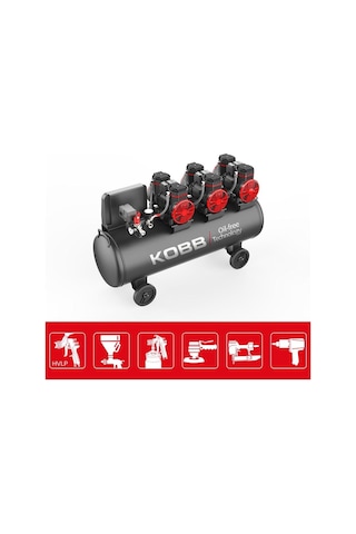Kbk100s 6.0hp 100lt 8bar Üç Motorlu Yağsız Sessiz Taşınabilir Hava Kompresörü