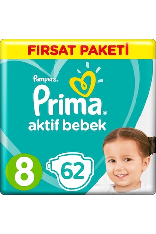 Prima Bebek Bezi Aktif Bebek 8 Beden 17+ KG 2 x 31 62 Adet 2'li