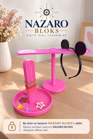 Yüksek Kalite Nazaro 2'li Saç Aksesuar Düzenleyici Set: Toka & Taç Standı Okul İhtiyacı Pembe - 915791852 Pembe