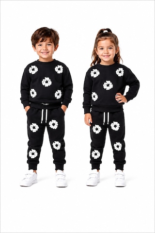 Mavi Boncukk Çocuk Unisex Kabartma Baskılı Detaylı Oversize Alt Üst Eşofman Takımı Antresit