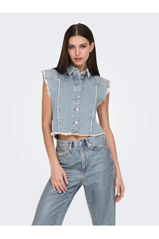 Only Onlhollywood Crystal Dnm Vest Kadın Jean Yelek 15341021 Mavi