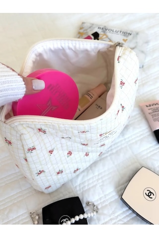 Gresna Çiçek Desenli Büyük Kadın Kumaş Makyaj Çantası 274127700