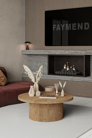 Faymend Kooky Modern Yuvarlak Meşe Ahşap Orta Sehpa '70cm' Siyah