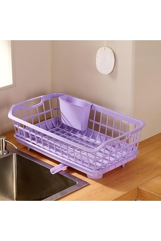 Trendooze Menekşe Bulaşık Kurutma Rafı, Yemek Çubukları Kova Seti Menekşe