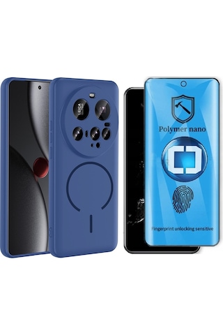 Vendas Xiaomi 15 Ultra Kılıf M-safe Şarj Özellikli Zore Meta Kapak + Polymer Nano Ekran Koruyucu Lacivert