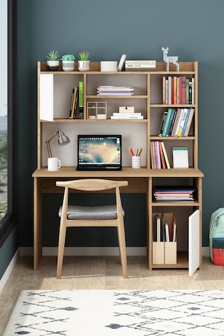 Liga Çalışma Masası Kitaplıklı Bilgisayar Masası Sepet-beyaz Sepet-beyaz