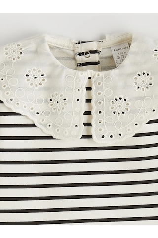 LC Waikiki Lcw Baby Ekru Bebe Yaka Kız Bebek Bluz Ve Tayt Ecru Strıped