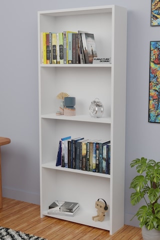 5 Raflı Kitaplık Arkalıklı Geniş Raf Kütüphane 170 Cm Beyaz
