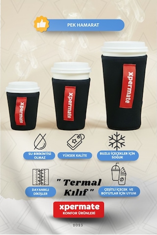Xpermate Termal İçecek Kılıfı Sıcak & Soğuk Tutan Kahve Termal Kılıf 0,47l Siyah