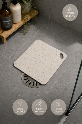 Siliconly Silikon Kötü Koku Önleyici Mat, Banyo Mutfak Lavabo Balkon Gider Kapatıcı Kapak ,böcek Önleyici 12 Cm Bej