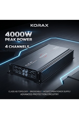 Korax Kx-ab-480 4 Kanal Oto Amfi - 4000w Max, 80wx4 Rms, Ab Sınıfı Araç Ses Sistemi Amplifikatörü