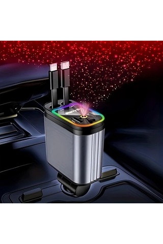 Fochsia 66w 4ü1 Yıldız Işığı Hava Çizgisi Çift Usb-c Usb Çıkışlı 31.5 İnç Ayarlanabilir Kablolu Araç Şarj Cihazı