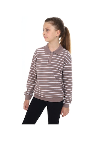 Toontoy Kız Çocuk Çizgili Sweatshirt Koyu Kahverengi