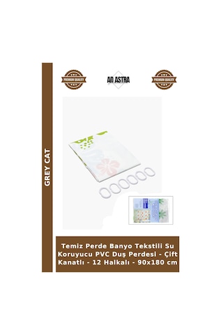Temiz Perde Banyo Tekstili Su Koruyucu Pvc Duş Perdesi - Çift Kanatlı - 12 Halkalı - 90x180 Cm Çok Renkli