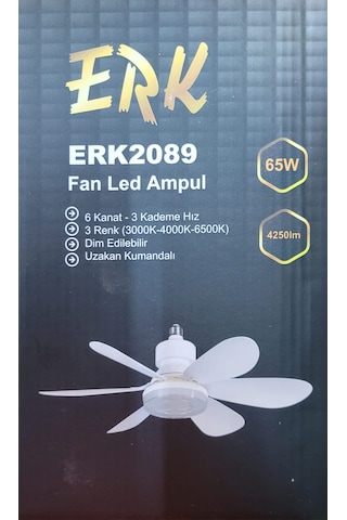 Erk E27 Duya Takılabilen Tavan Vantilatörü Kristal Ledli Kumandalı 6 Kanatlı 3 Renk Işıklı Fan 1