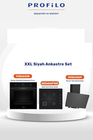 Profilo FXSA243S - OE36K6P10D - DVK6J469 Siyah Xxl Fırınlı Buharlı Ankastre Set