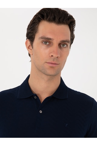 Lacivert Slim Fit Desenli Polo Yaka T-shirt