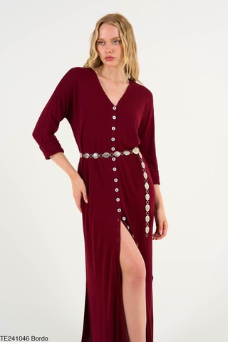 Butik Belvita Düz Düğmeli Elbise Bordo