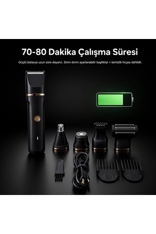 Tr Erkek Bakım Seti Yüz Saç Sakal Vücut Tıraş Makinesi Islak Kuru Ipx7 Su Geçirmez Seramik Bıçak Şarj Standlı 1 - 2 Saat