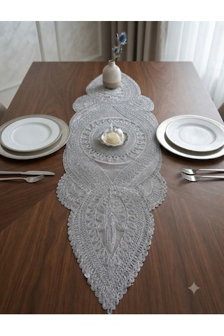 Gümüş Dantel Salon / Simli Runner