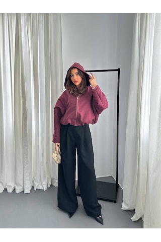 Hopıan Kadın Bordo Oversize Sweatshirt