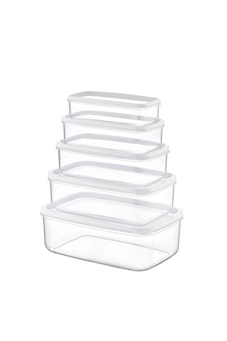 Kapris Dikdörtgen Erzak Saklama Kabı 5'Li Beyaz