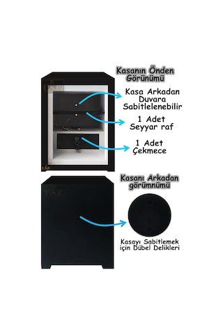 U.S.F Ev ve Ofis Tipi Çelik Çift Anahtarlı Para Kasası 55 CM 40 KG - Gri