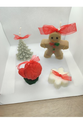 Yeni Yıl Set Mumu Kurabiye Adam,çam Ağacı,eldiven Ve Kartanesi