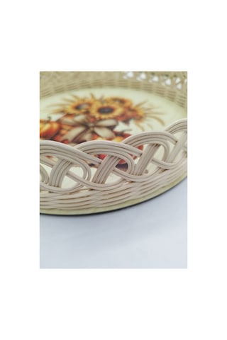 %100 Doğal El Yapımı 1. Sınıf Mdf Tabanlı Kabak & Çiçek Temalı Dekoratif Rattan Sunum Tepsisi 30 Cm, 6 Cm, 2 Mm