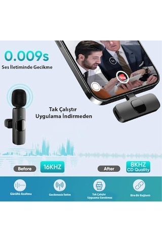 K9-d Type C Lightning Wireless Kablosuz Mikrofon Dönüştürücülü Tak Çalıştır Android Telefon Tablet Ipad Tekli Yaka Mikrofonu K9-d