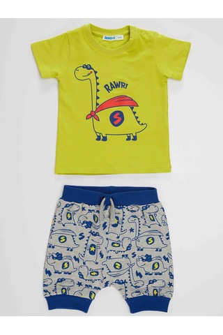 Denokids Super Dino Erkek Bebek T-shirt Kısa Pantolon Takım Çok Renkli