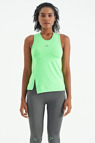 Tommy Life Neon Yeşil Yırtmaç Detaylı O Yaka Sıfır Kollu Standart Kalıp Kadın Spor Atlet - 97256 Neon Yeşil