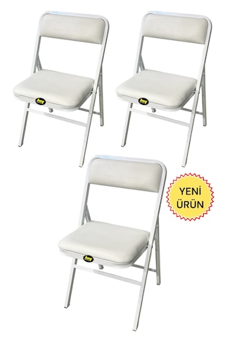 Hey 3'lü Katlanır Kamp Sandalyesi Piknik Sandalyesi Beyaz