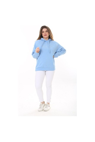 Kadın Büyük Beden Bebe Mavisi İçi Şardonlu 3 İplik Kumaş Kapşonlu Sweatshirt 65n37575-bebe Mavisi Bebek Mavisi