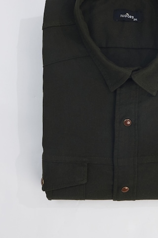 Tudors Erkek Big Size Büyük Beden Battal Uzun Kollu Denim Kot Yıkamalı Çift Cepli Armürlü Haki Gömlek-31599 Haki
