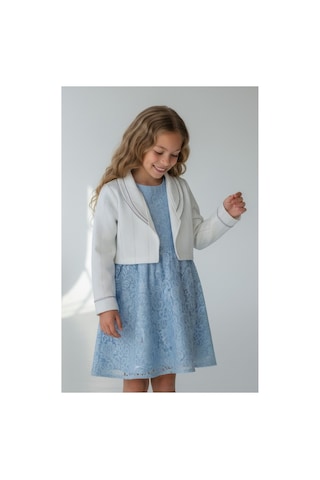 Fesshera Kids Kız Çocuk Dantel Elbise Bolero Ceket Takım 9-12 Yaş Mavi