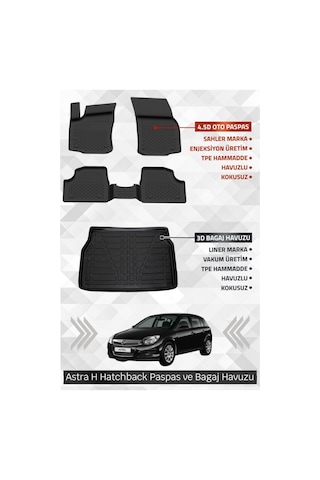 Sahler Opel Astra H Hatchback Uyumlu 4.5d Premium Havuzlu Oto Paspas Ve Liner Marka 3d Bagaj Havuzu