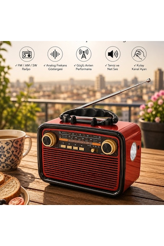 Müzik Kutusu Bluetooth Bağlantılı El Fenerli Nostaljik Tasarım Radyo 08762104