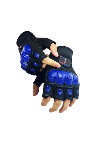 Single Sword Yarım Parmak Destekli Motorcu&bisiklet Eldiveni Mavi-xl Mavi