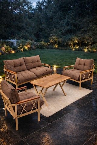 Ard & Garden Miray Cappuccino 211 Masalı Antrasit Fermuarlı Düğmeli Bahçe Oturma Grubu Balkon Oturma Takımı Salon Kahverengi
