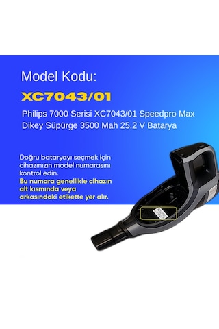 Philips 7000 Serisi Xc7043/01 Speedpro Max Dikey Süpürge 3500 Mah 25.2 V Batarya Uyumlu Uzun Ömürlü, Maksimum Performans Pil