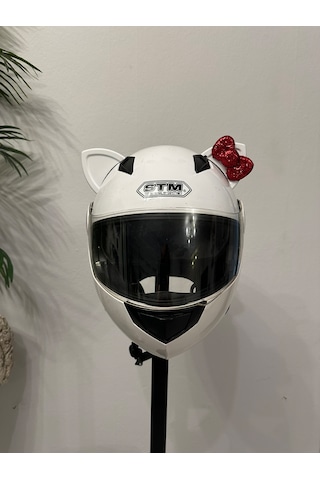 Motor & Motosiklet Kırmızı Fiyonklu Beyaz Kedi Kulak Kask Dış Aksesuarı Diğer