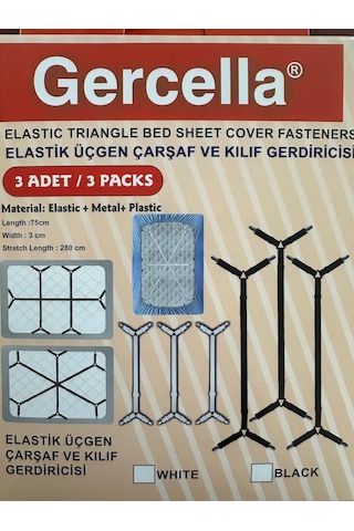Elastik Üçgen Çarşaf Ve Kılıf Gerdiricisi Ve Çarşaf Tutucusu Uzun Tip Siyah Siyah
