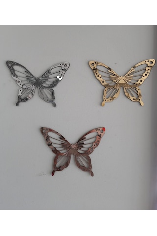 Kelebekler Üçlü Gold, Gümüş Ve Rose Aynalı Pleksi Dekoratif Tablo